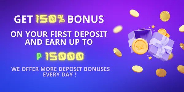 Promotional game scene with bright coins and a mobile play panel